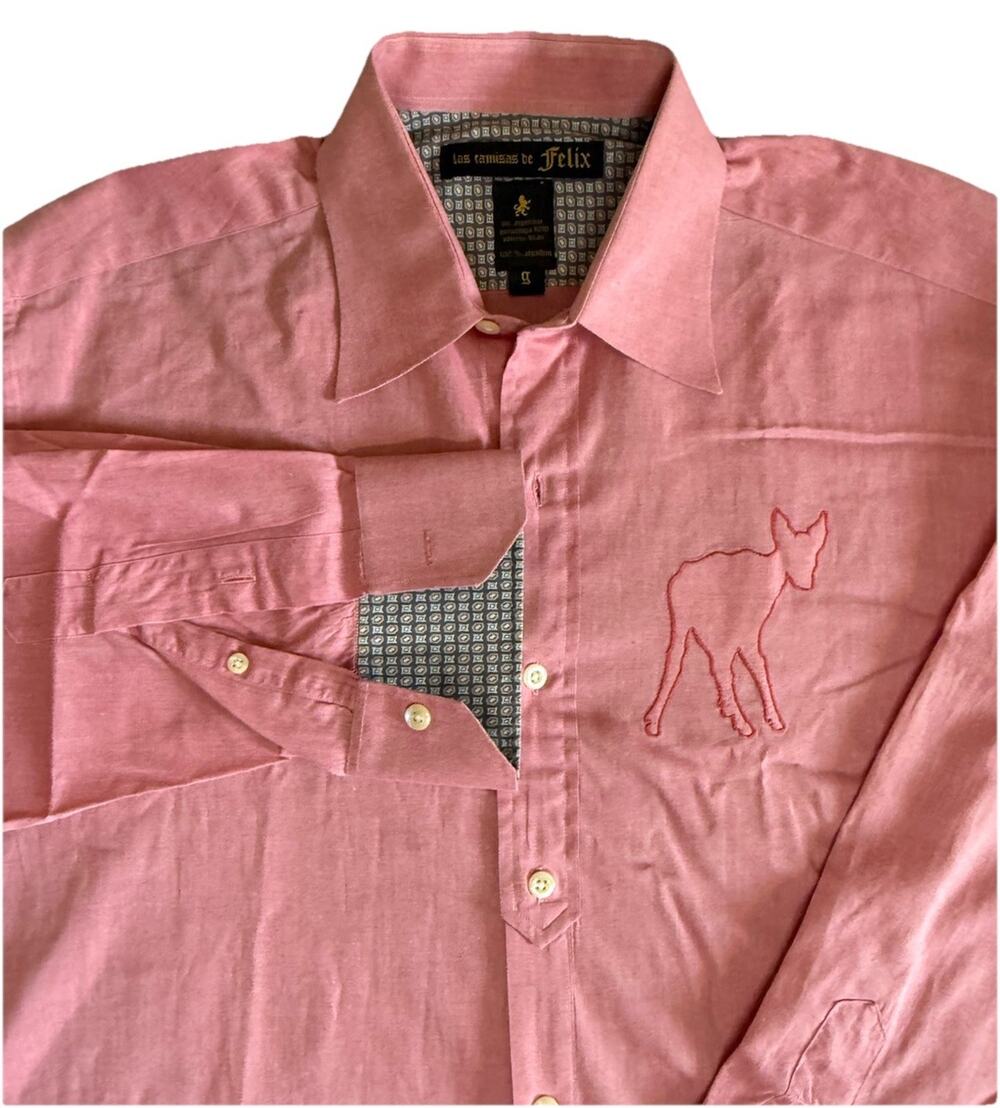 Las Camisas De Felix Argentina Pink Cotton Shirt Deer Motif Mens Large Polo RARE